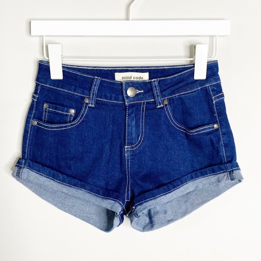 Mind Code Dark Cuffed Denim Jean Shorts
